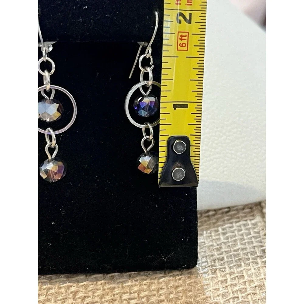 Iridescent Glass Teardrop Dangle Earrings Pierced Rainbow Aurora Borealis Fairy
